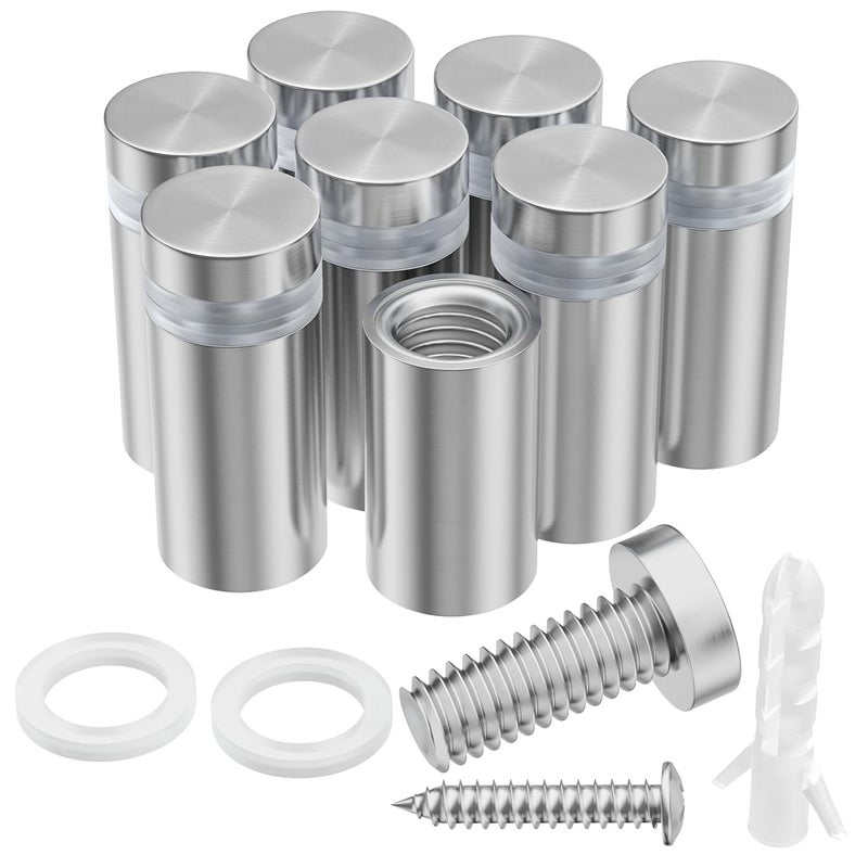 LuckIn 8 Pack Standoff Screws for Acrylic (1/2 in. Dia x 3/4 in. L), Stainless Steel Stand Off Wall Mounts Hardware for Sign Holder, Silver - Image 1
